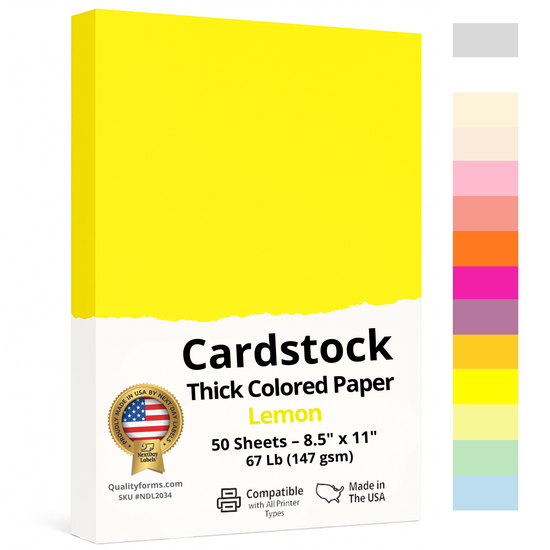8-1/2 x 11" Letter, 67 Lb. Cover Card Stock, Lemon