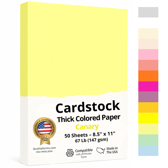 8-1/2 x 11" Letter, 67 Lb. Cover Card Stock, Canary