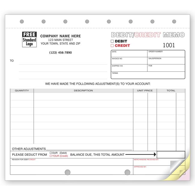 Debit and Credit Memo, 8 1/2 X 7"