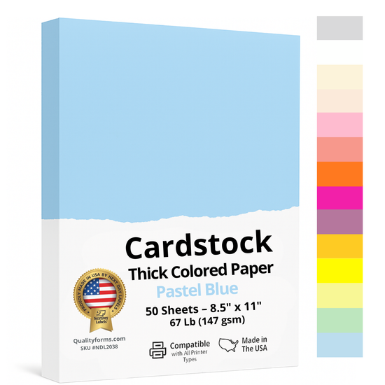 8-1/2 x 11" Letter, 67 Lb. Cover Card Stock, Pastel Blue