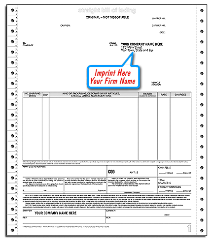 Straight Bill of Lading Continuous - WITH CO. NAME IMPRINT -