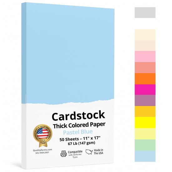 11 x 17" Ledger, 67 Lb. Cover Card Stock, Pastel Blue