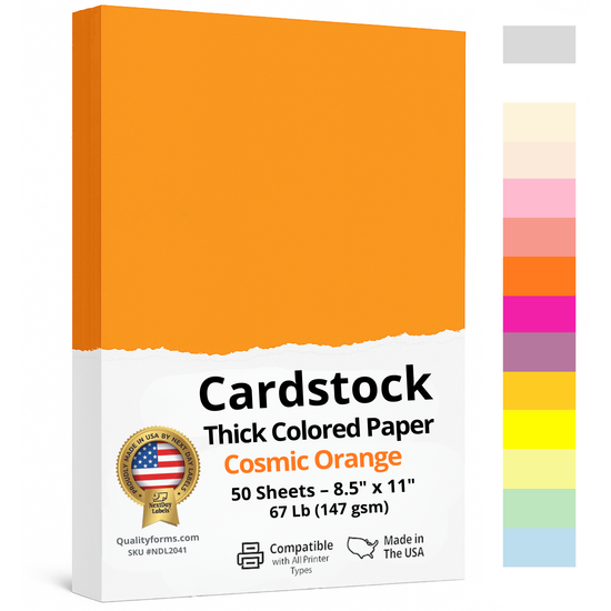 8-1/2 x 11" Letter, 67 Lb. Cover Card Stock, Cosmic Orange