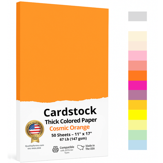 11 x 17" Ledger, 67 Lb. Cover Card Stock, Cosmic Orange