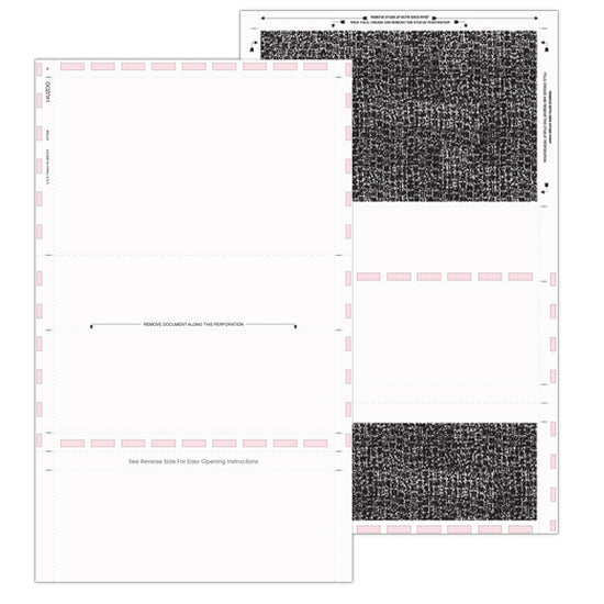 8 1/2″ x 14″ Pressure Seal Security Check Form with Black Void, Uneven Z Fold