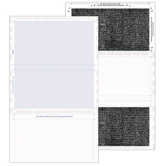 8 1/2″ x 14″ Pressure Seal Security Check Form with Blue Void, Z Fold