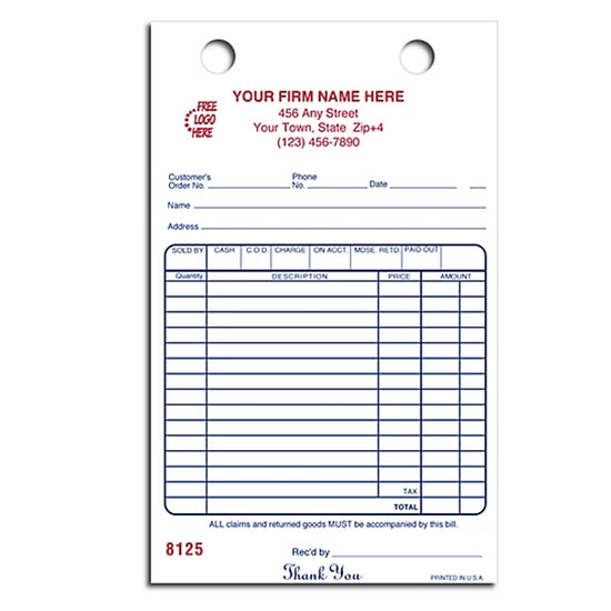 5-1/2 x 8-1/2'' Register Forms, Classic, Cash & Charge. Available in 2, 3 & 4 Parts