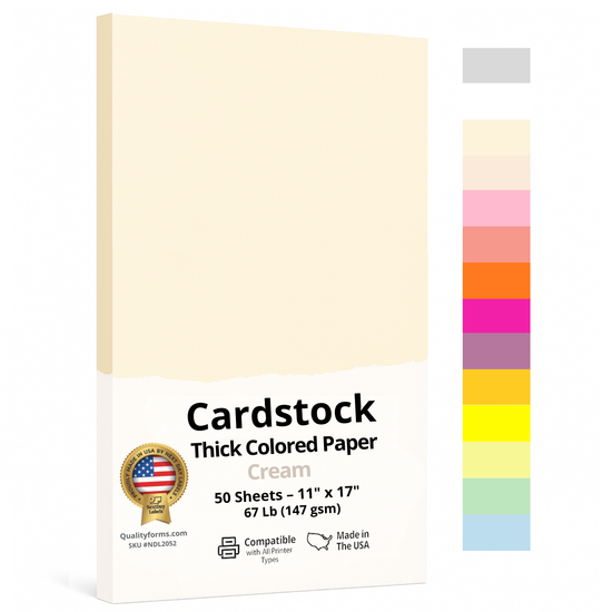 11 x 17" Ledger, 67 Lb. Cover Card Stock, Cream