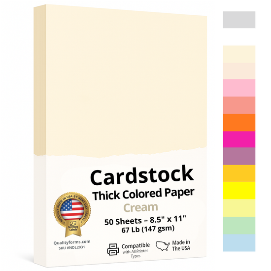 8-1/2 x 11" Letter, 67 Lb. Cover Card Stock, Cream