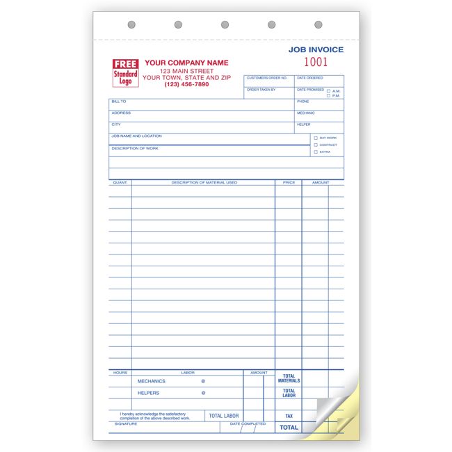 Work Order Form, 5 2/3 X 8 1/2"