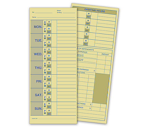 Weekly Time Card, Manila Tag Stock, 3 1/2 x 8 1/2"