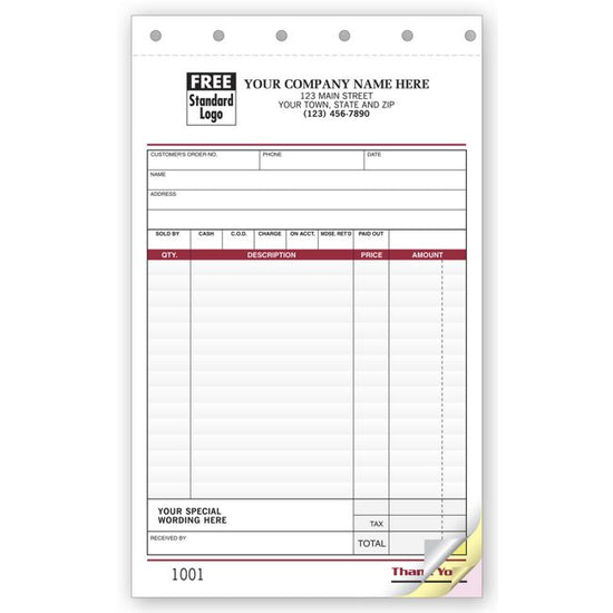 5-2/3 X 8-1/2" Sales Slips Image, Large Available in 2 or 3 Parts