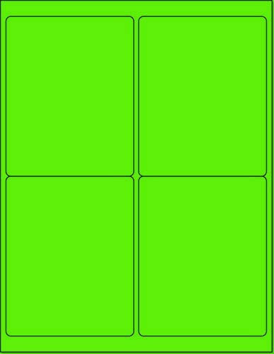 8-1/2" x 11" Fluorescent Green 4 Labels per Sheet 4 x 5