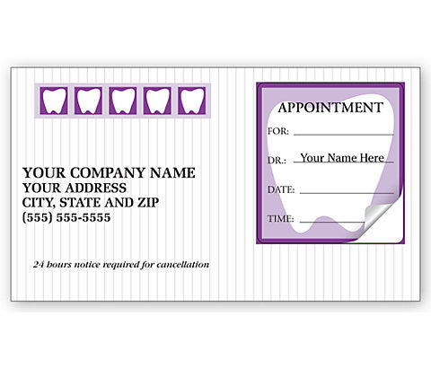 Dental Appointment Cards, Peel And Stick, Tooth Design