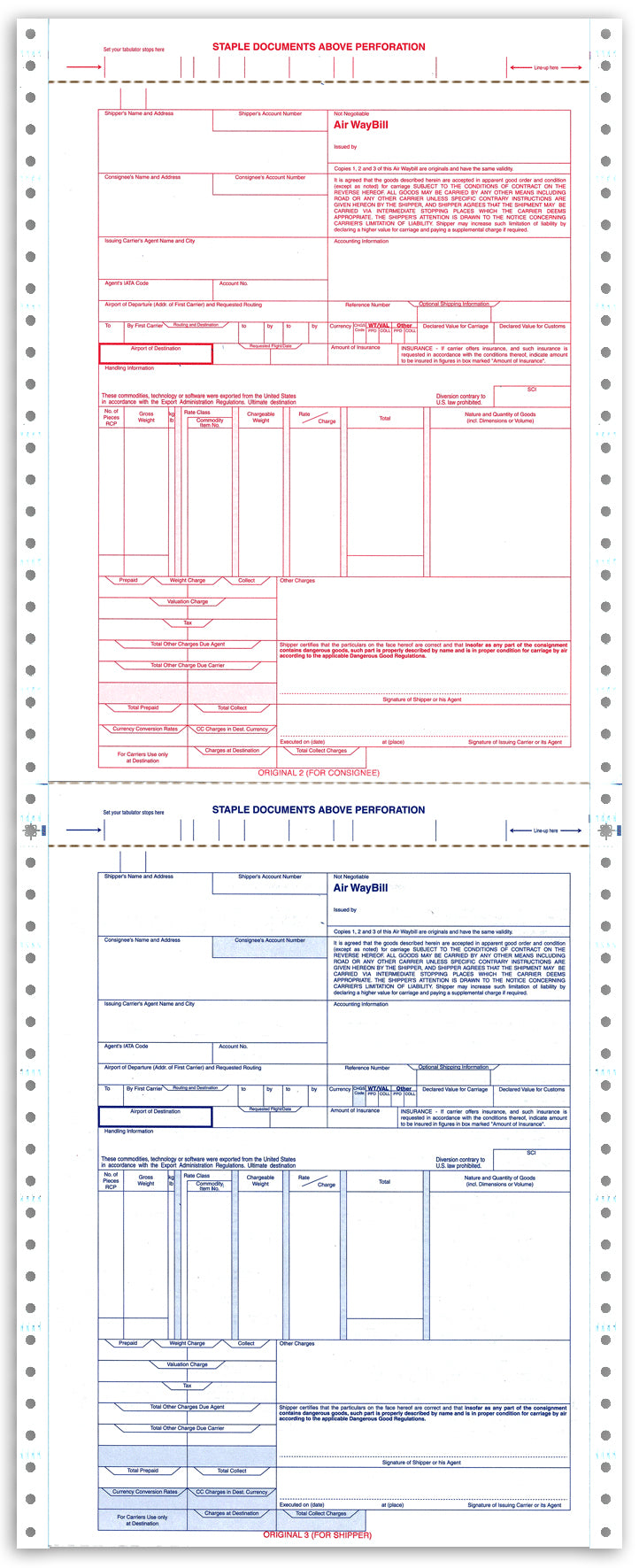 9-1/2 x 24 6 Part Continuous International Air Waybill