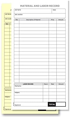 Compact Material & Labor Records, 4 1/4 x 8 1/4"