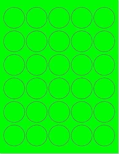 8-1/2" x 11" Green Fluorescent 30 Labels per Sheet 1.5" Round