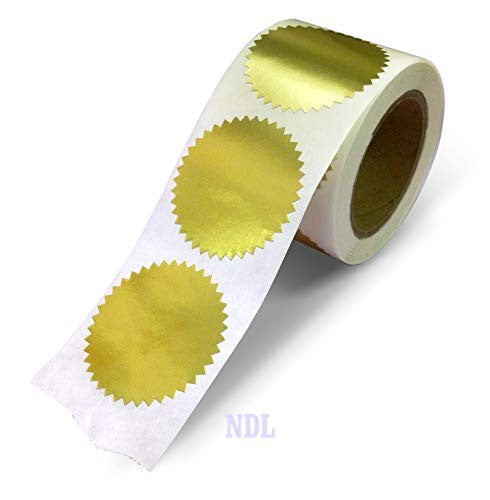 2" Round Seals Gold Metallic Certificate Wafer Seals Serrated Edge