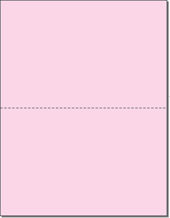 8-1/2 x 11" 20#, Pink, Perforated Paper, 1 Horizontal perf at 5-1/2"