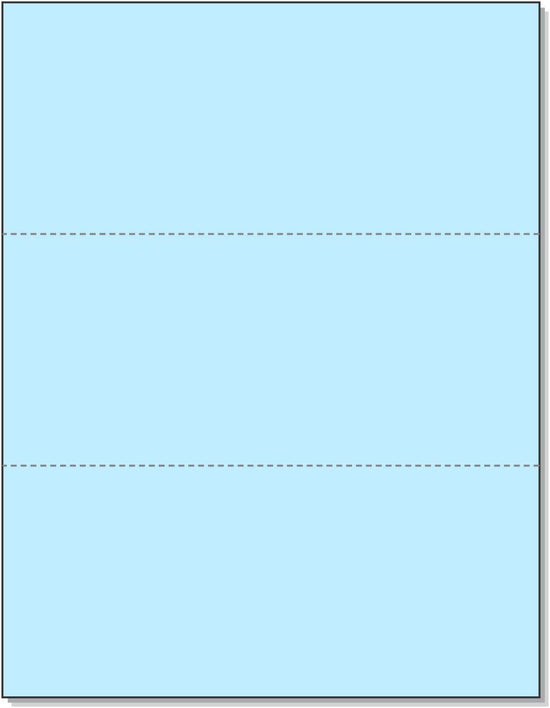 8-1/2 x 11 20# Blue Paper 2 Horizontal Perforations @ 3-2/3 & 7-1/3 from bottom