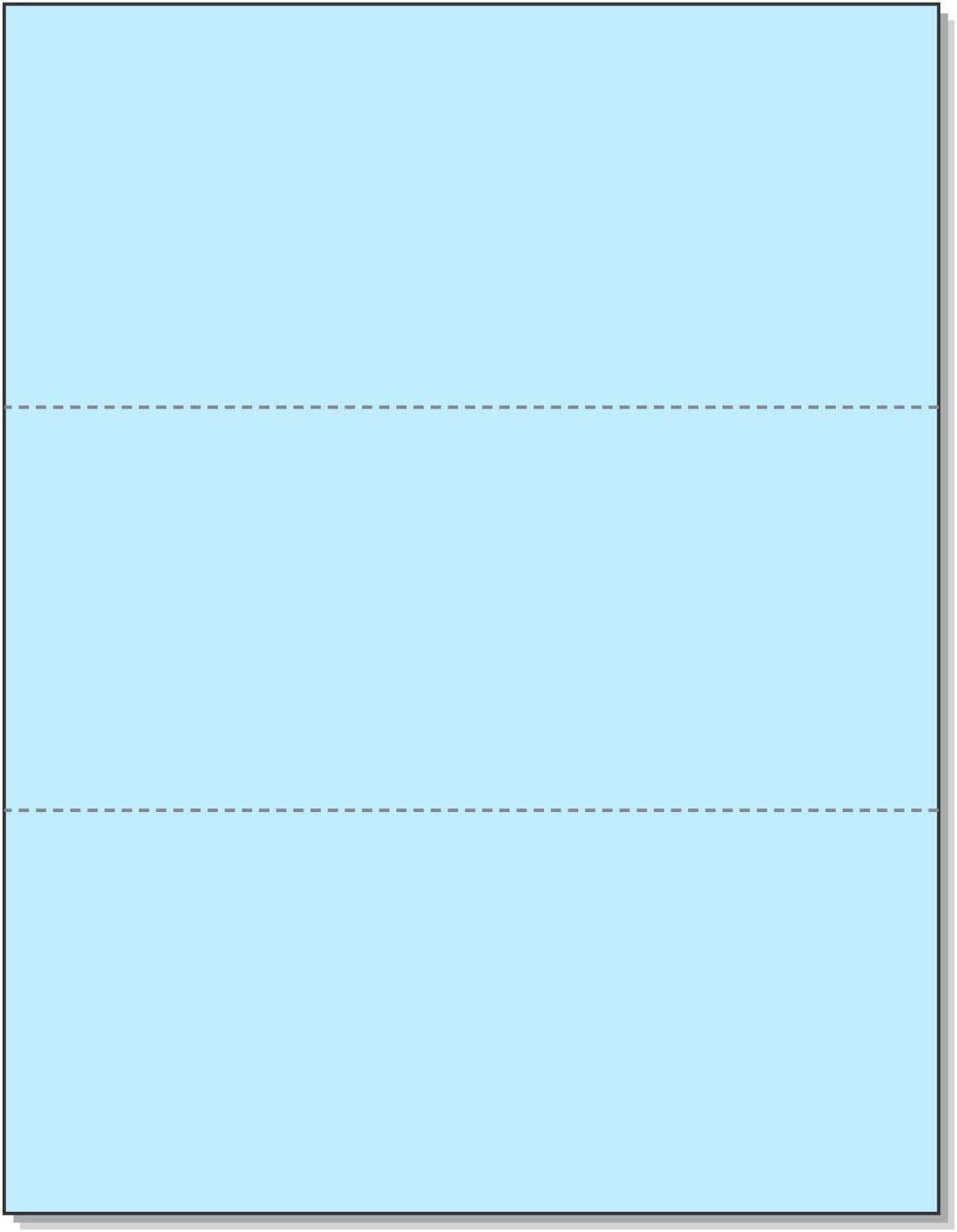8-1/2 x 11 20# Blue Paper 2 Horizontal Perforations @ 3-2/3 & 7-1/3 from bottom