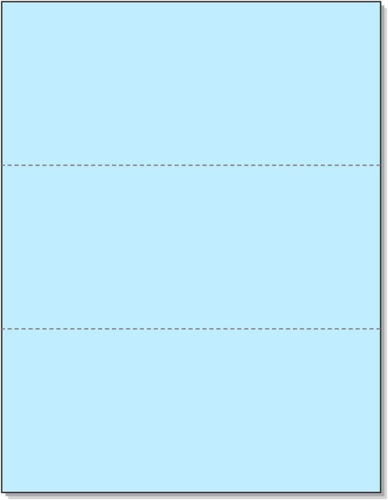 8-1/2 x 11 20# Blue Paper 2 Horizontal Perforations @ 3-2/3 & 7-1/3 from bottom