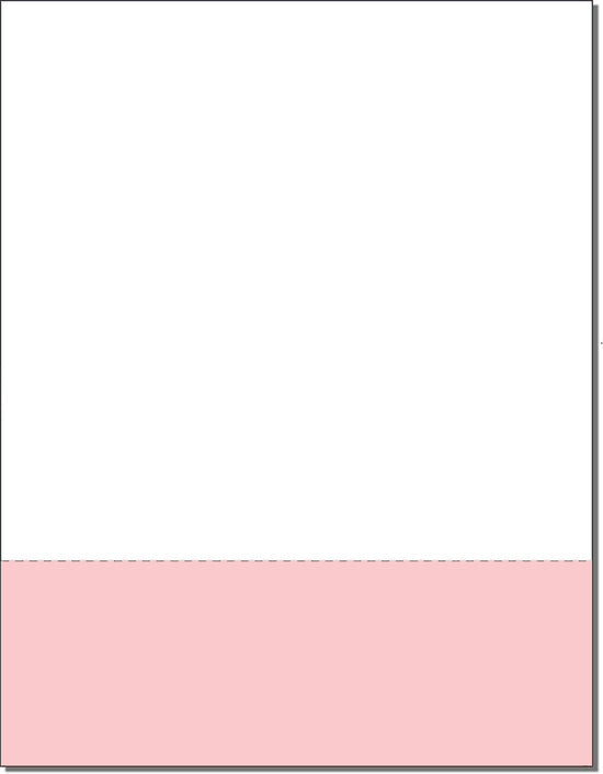 8-1/2 x 11" Pink & White Paper With 1 Horizontal perf @ 3-1/2"