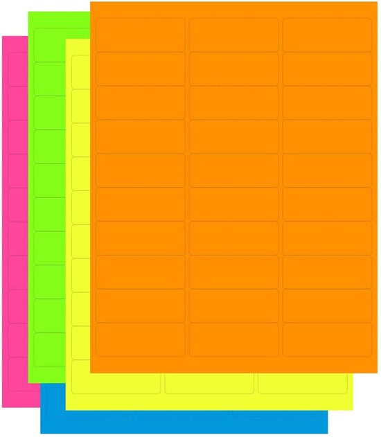 8-1/2" x 11" Assorted Fluorescent 30 Labels per Sheet 1" x 2-5/8"