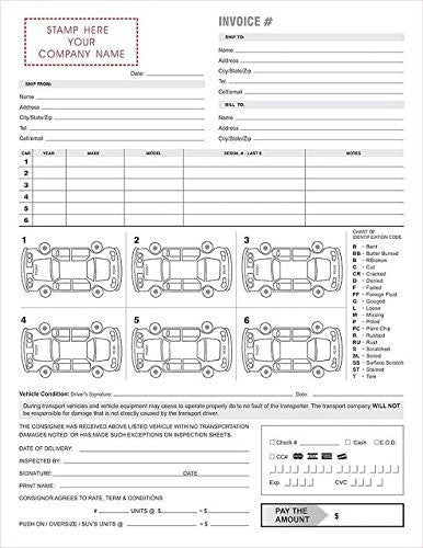 3 Part Vehicle Auto Transport Bill of Lading and Invoice Form