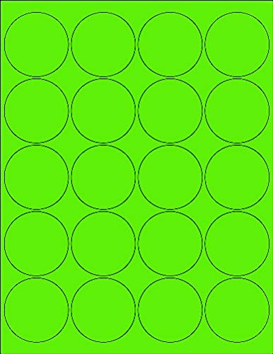 8-1/2" x 11" Fluorescent Green 20 Labels per Sheet 2" Round