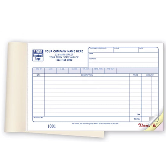 8-1/2 x 5-1/2" Classic, Horizontal Sales Book, Available In 2 or 3 Parts.