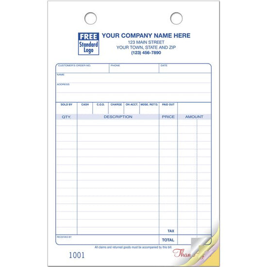 5-1/2 x 8-1/2" Multi-Purpose Register Forms, Classic Design, Large Format Available in 2, 3 & 4 Parts