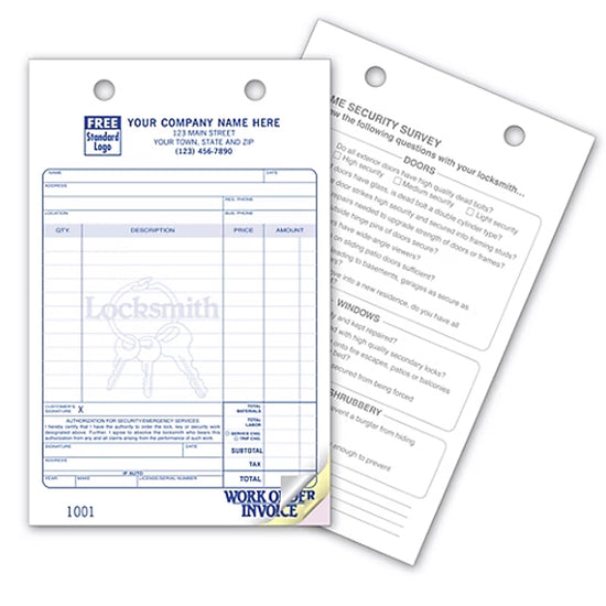 5-1/2 x 8-1/2" Locksmith Register Forms, Large Classic - 3 Part