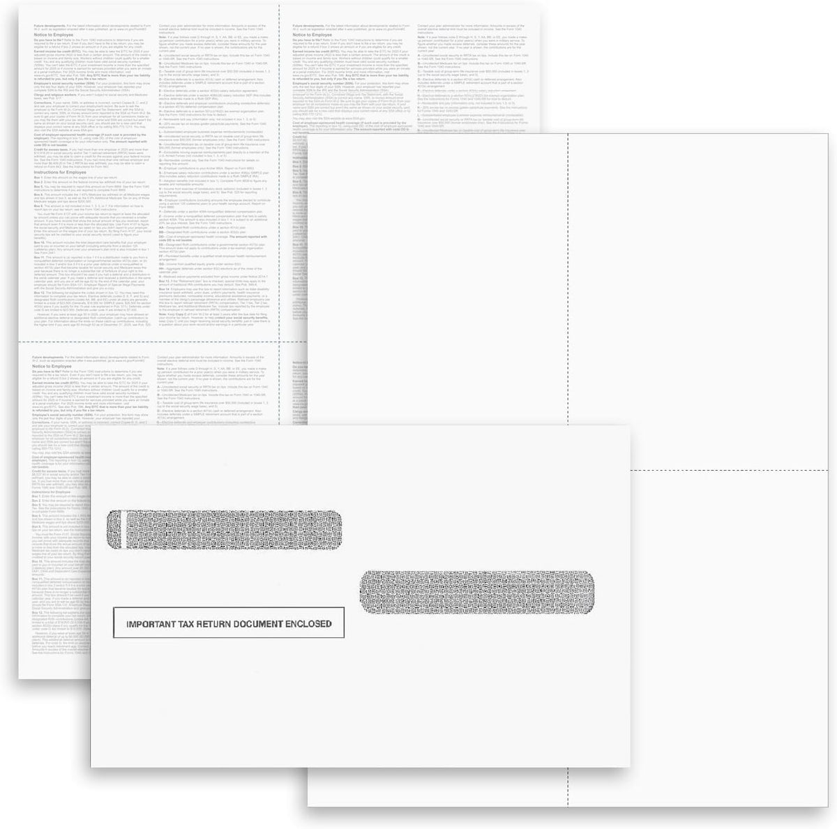 W-2 and 1099-R Forms Blank Paper 4-Up Version "Instructions on Back" for Laser and Ink Jet Printer (100 Forms & Self Seal Envelopes)