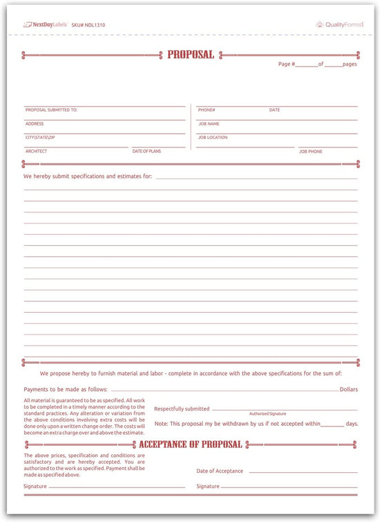 Proposal Form, Carbonless, 8 1/2 X 11"