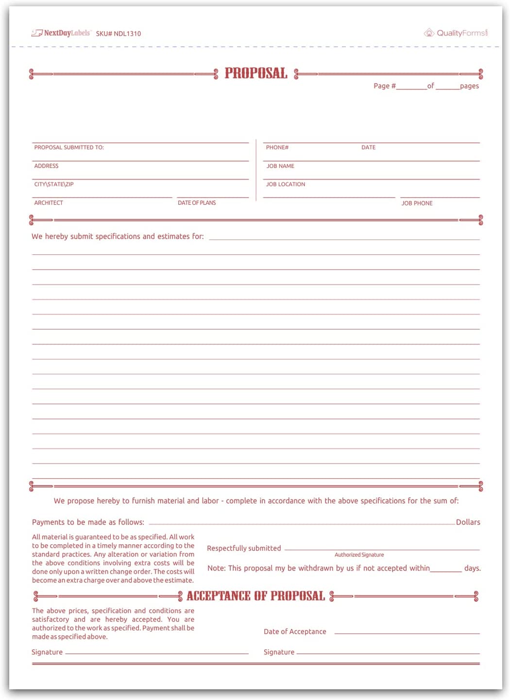 Proposal Form, Carbonless, 8 1/2 X 11"