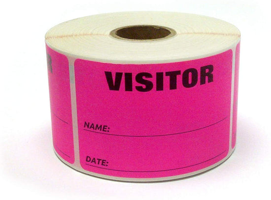 3" x 2" Labels Pass 500 Labels Pink “Visitor ” Labels 1" Core