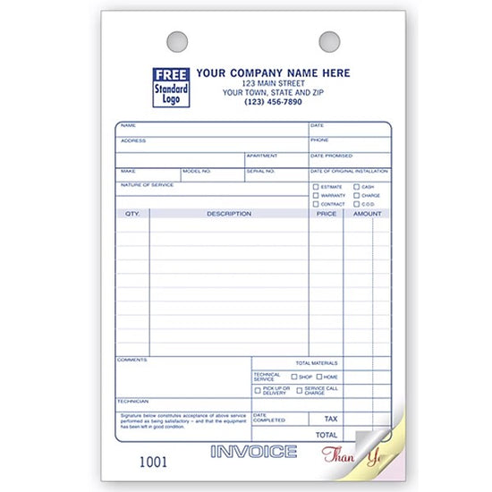 5-1/2 x 8-1/2" Large Classic Service Order Register Forms, Available In 2 & 3 Parts