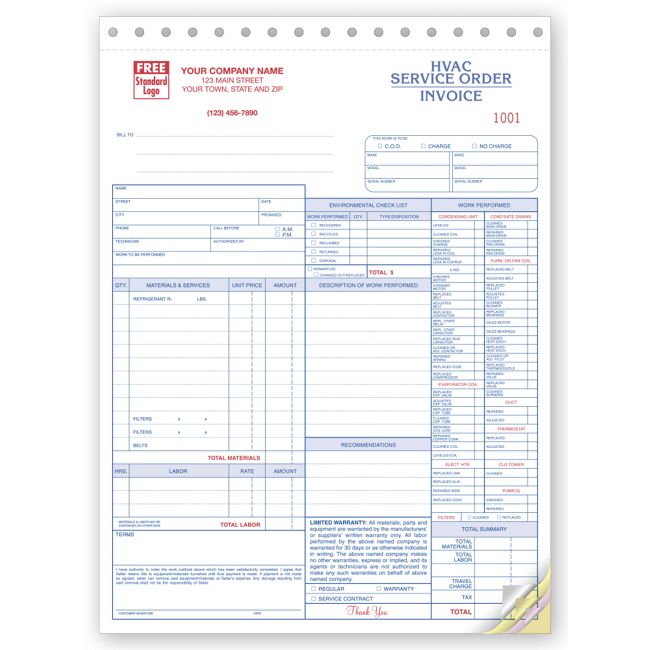 HVAC Service Work Order, Form and invoice C