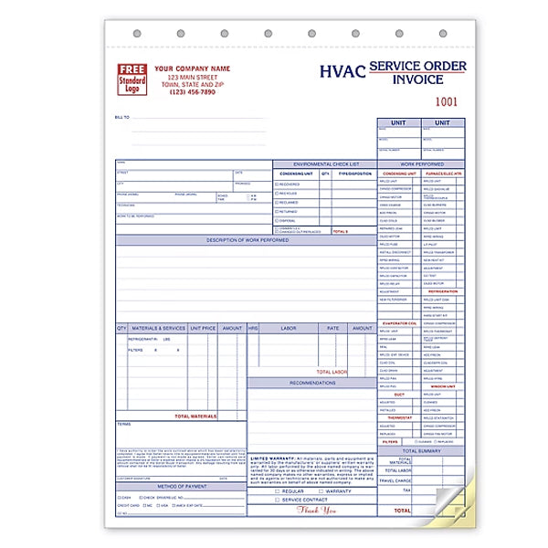 HVAC Service Work Order, Form and invoice D