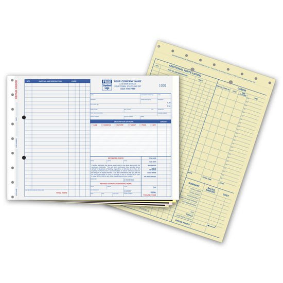Garage Repair Orders - Large with Side-Stub and Carbons, 11 X 8 1/2"
