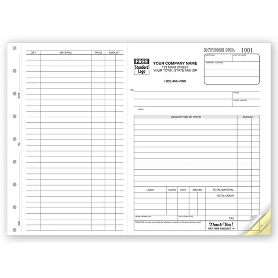 Work Order, Side-Stub, Carbonless, Large Format