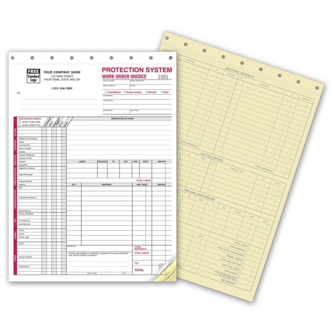 Protection System Work Orders, 8 1/2 X 11"