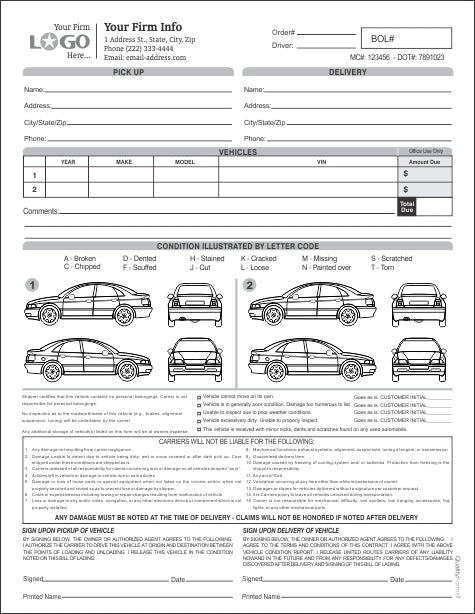 Auto Condition Form with 2 Cars, Style #2