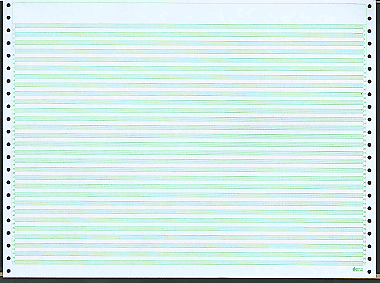 14-7/8 x 11" Continuous Paper 20#, 6" Green Bar, 1 Part, No Side Perfs