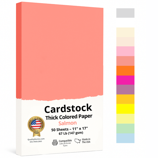 11 x 17" Ledger, 67 Lb. Cover Card Stock, Salmon