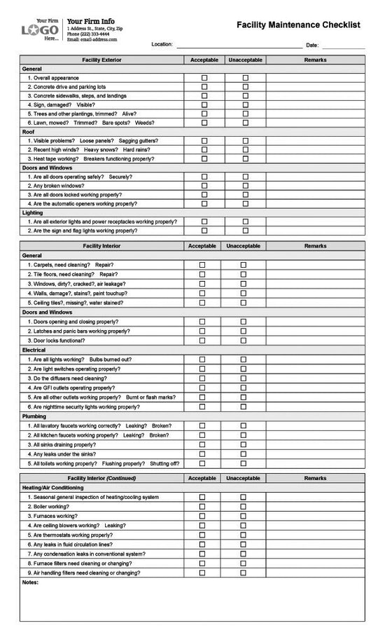 Facility Maintenance Checklist