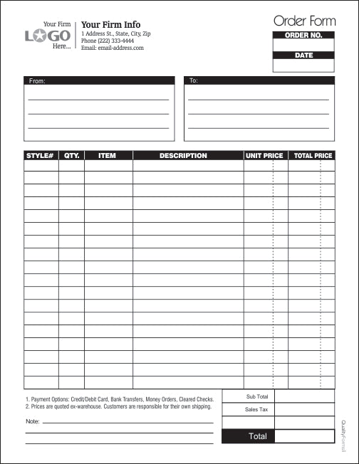 Multi Purpose Order Entry Form, Style #4