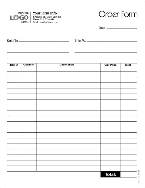 Multi Purpose Order Entry Form, Style #2