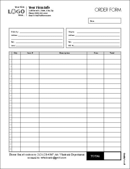 Multi Purpose Order Entry Form, Style #5